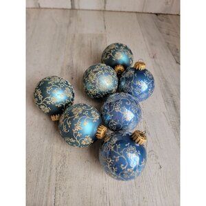 Vintage blue floral‎ ball glass glitter ornament Xmas set